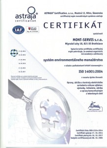 certifikovaný systém environmentálneho manažérstva podľa normy ISO 14001:2004